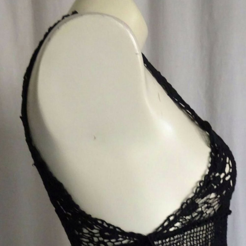Sacred Threads Black Crochet Tank  X Small (CC6) - Picture 5 of 6